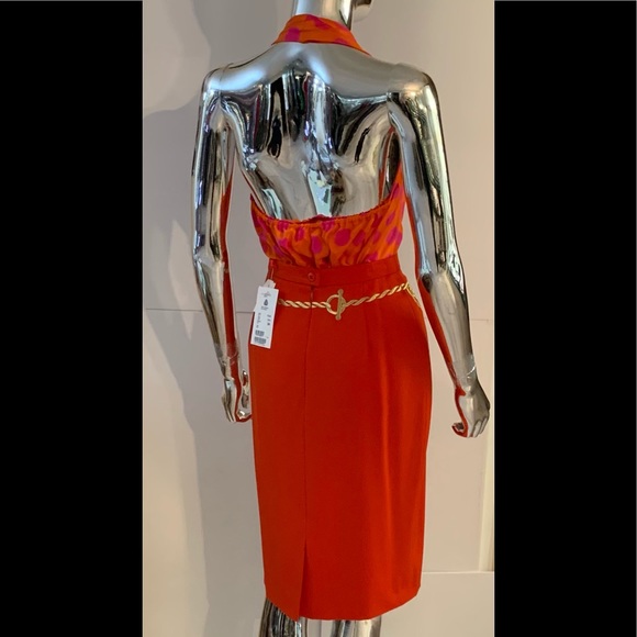 Vintage Escada Red Wool Skirt with Gold Detailing - Picture 2 of 4